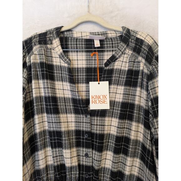 Knox Rose XXL Ebony Plaid Long Sleeve Button Front Boho Dress NWT - Picture 3 of 10